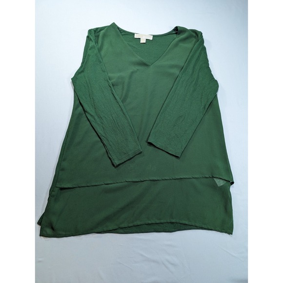 Michael Kors Tops - Michael Kors Woven Knit Layered Women's Mixed Hem V-Neck 3/4 Sleeve Top‎ Small